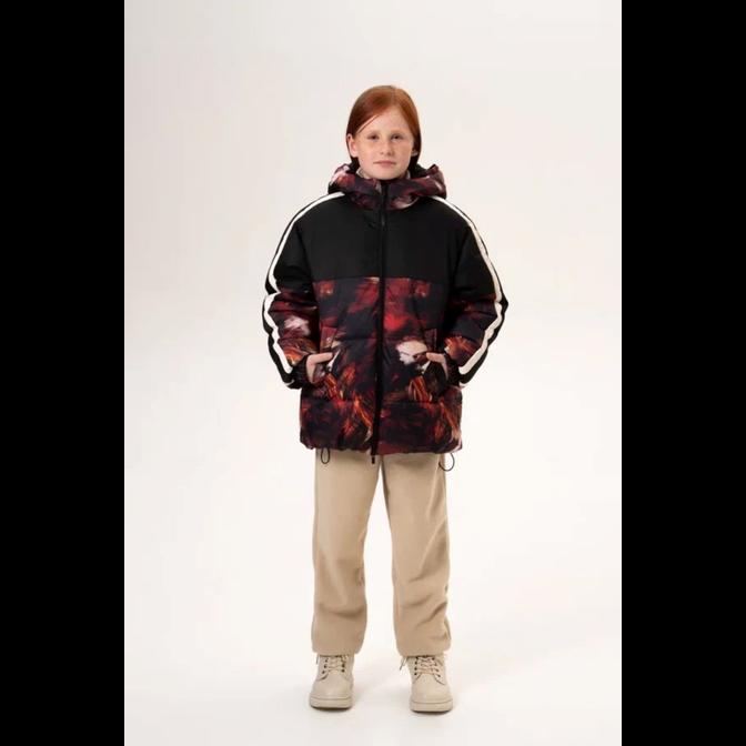 КУРТКА УЛАНА ПРИНТ ОГНЕННЫЕ ПЕРЬЯ ЧЁРНЫЙ НАТ. ОПУШКА