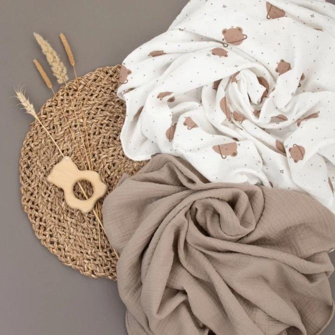 140 (Мс)-8 Пеленка "Муслин", 130х90см, 2шт/уп. капучино (капучино+медвежонок)