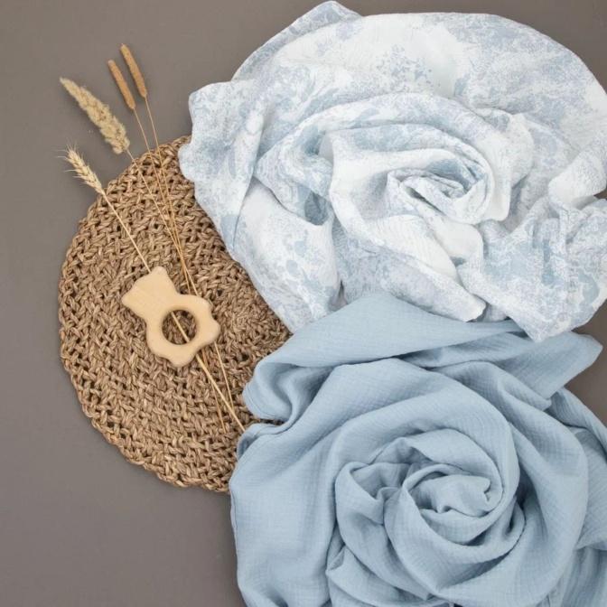 140 (Мс)-1 Пеленка "Муслин", 130х90см, 2шт/уп. голубой (голубой+голубые облака)