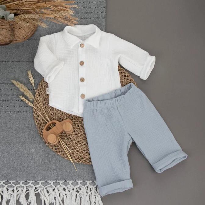 929.622(Мс)-55 Комплект летний с длинным рукавом для мальчика "Муслин", серый, лето