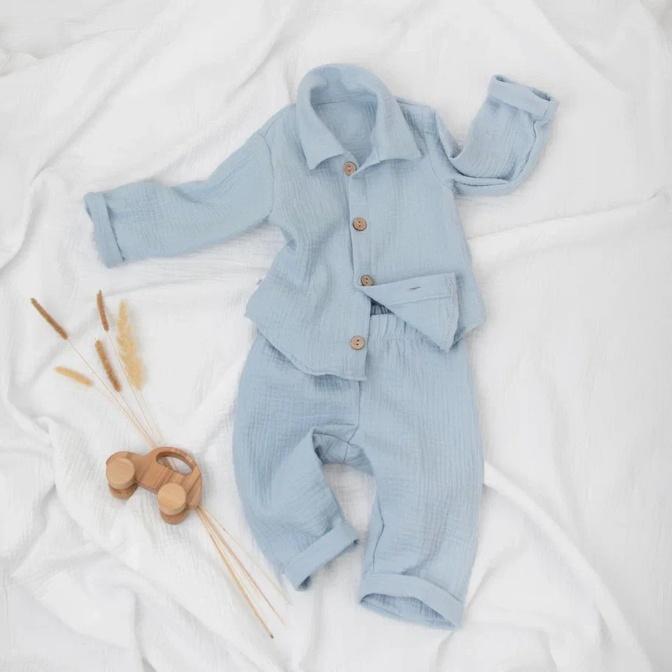 929.622(Мс-2)-1 Комплект летний с длинным рукавом для мальчика "Муслин-2", голубой+голубой, лето