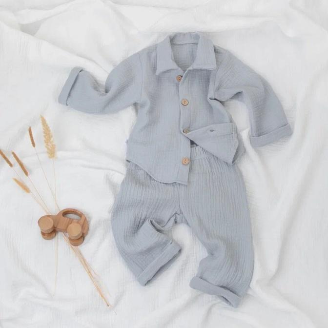 929.622(Мс-2)-55 Комплект летний с длинным рукавом для мальчика "Муслин-2", серый+серый, лето