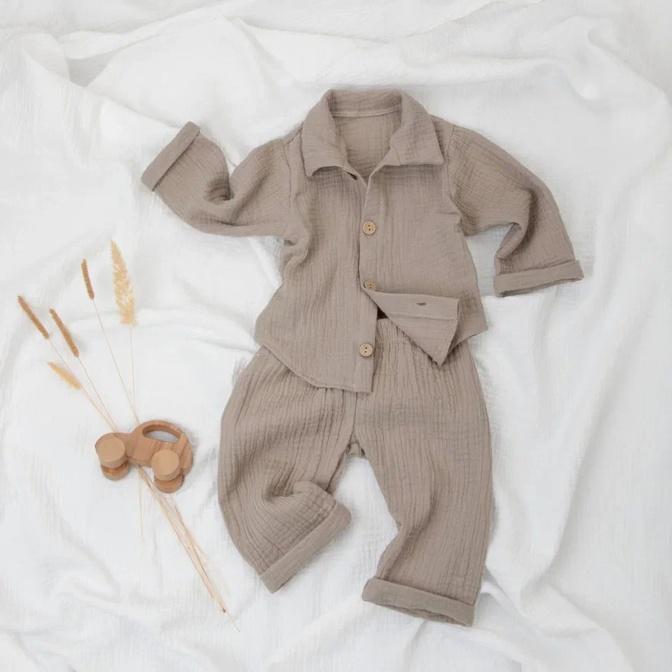 929.622(Мс-2)-8 Комплект летний с длинным рукавом для мальчика "Муслин-2", капучино+капучино, лето