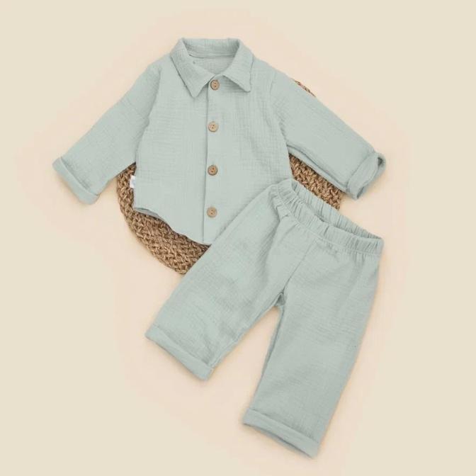 929.622(Мс-2)-333 Комплект летний с длинным рукавом для мальчика "Муслин-2", полынь+полынь, лето